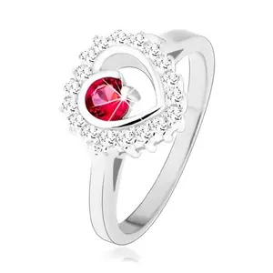 Inel realizat din argint 925, placat cu rodiu, contur inimă cu zirconiu rotund roz - Marime inel: 49 imagine