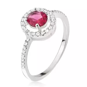 Inel din argint 925, zirconiu rotund roz închis în montură decorativă - Marime inel: 47 imagine