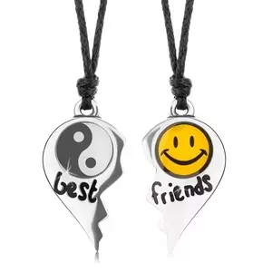 Coliere cu șnururi, inimă înjumătățită, Yin și Yang, smiley galben, inscripția best friends imagine