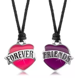 Două coliere cu șnururi, inimă roz și mov, inscripția "FOREVER FRIENDS" imagine