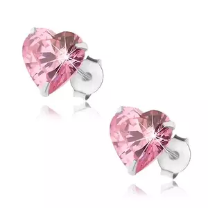 Cercei din argint 925, zirconiu inimă roz, șuruburi imagine