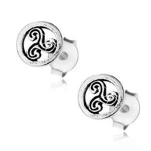 Cercei din argint 925, cerc patinat cu simbol celtic, șuruburi imagine