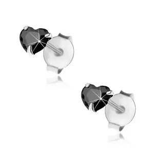 Cercei din argint 925, inimă din zirconiu negru, 4 mm, șuruburi imagine