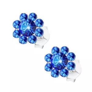 Cercei cu șurub, argint 925, floare strălucitoare din cristale Preciosa albastre imagine