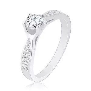 Inel de logodnă cu zirconiu rotund strălucitor transparent, argint 925 - Marime inel: 49 imagine