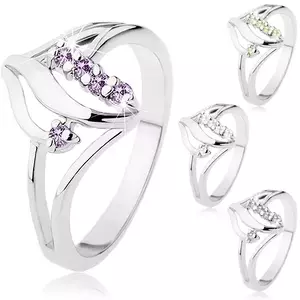 Inel argintiu, două onduleuri lucioase, zirconii strălucitoare - Marime inel: 48, Culoare: Galben imagine