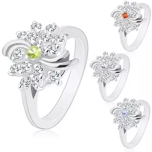 Inel de culoare argintie, floare din zirconii transparente, brațe înguste lucioase - Marime inel: 49 imagine