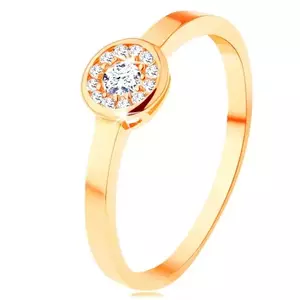 Inel de aur galben de 14K - cerc încrustat cu zirconii transparente, braţe netede, strălucitoare - Marime inel: 48 imagine