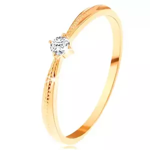 Inel de logodnă de aur de 14K - zirconiu rotund transparent, braţe cu crestături - Marime inel: 48 imagine