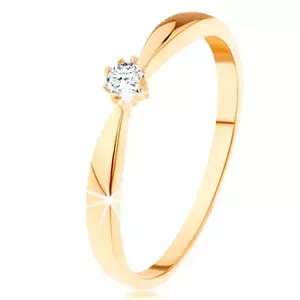 Inel din aur galben de 14K - braţe rotunjite, zirconiu rotund de culoare transparentă - Marime inel: 48 imagine