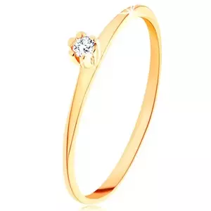 Inel din aur galben 14K - diamant rotund, transparent, braţe înguste alungite - Marime inel: 48 imagine