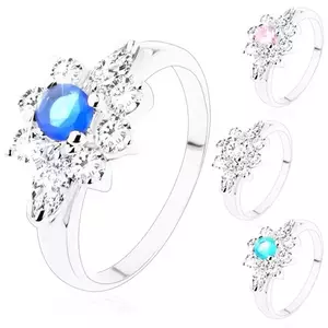 Inel de culoare argintie, zirconii rotunde în formă de bob - Marime inel: 49, Culoare: Roz imagine