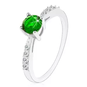 Inel din argint 925, braţe lucioase încrustate cu zirconii transparente, zirconiu verde - Marime inel: 48 imagine