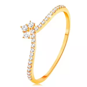 Inel din aur galben de 14K - linii din zirconii transparente pe brațe, coroană strălucitoare - Marime inel: 48 imagine