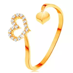 Inel din aur 585 - brațe curbate terminate într-un contur de inimă și o inimă plină - Marime inel: 48 imagine