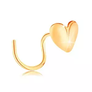 Piercing curbat pentru nas din aur 585 - inimă strălucitoare curbată în partea din mijloc imagine