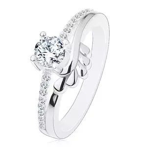 Inel de logodnă, argint 925, zirconiu transparent și brațe strălucitoare, frunze - Marime inel: 46 imagine