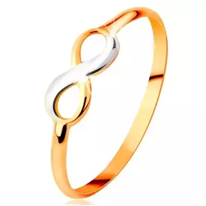 Inel din aur 585 - simbolul infinitului bicolor, lucios, brațe netede înguste - Marime inel: 49 imagine