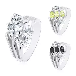 Inel argintiu decorat zirconii transparente și zirconii colorate în formă de bob - Marime inel: 49, Culoare: Verde - galben imagine