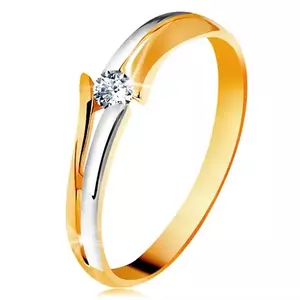 Inel cu diamant din aur 585, diamant strălucitor transparent, brațe despicate bicolore - Marime inel: 47 imagine