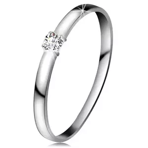 Inel din aur alb 14K - diamant transparent, brațe lucioase - Marime inel: 48 imagine