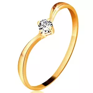 Inel din aur galben 585 - brațe lucioase curbate, diamant transparent strălucitor - Marime inel: 48 imagine
