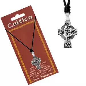 Colier din șnur negru cu un pandantiv patinat - cruce Celtică imagine