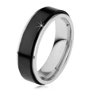 Inel realizat din oțel inoxidabil, dungă proeminentă, rotativă de culoare neagră, margini înguste, 8 mm - Marime inel: 54 imagine