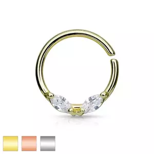 Piercing din oțel, cerc, două zirconii transparente, diverse culori. - Culoare: Arămiu imagine