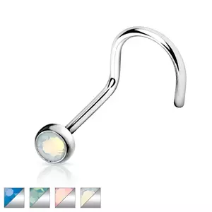 Piercing pentru nas din oțel 316L de culoare argintie - curbat, opal rotund colorat - Culoare Piercing: Alb imagine