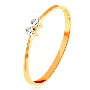 Inel cu diamant, din aur 585 - braţe subţiri, două diamante transparente şi strălucitoare - Marime inel: 48 imagine