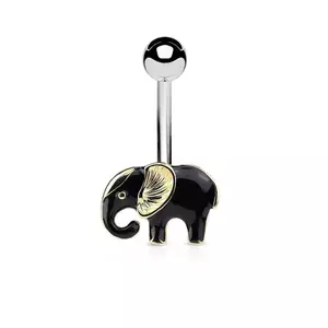 Piercing pentru buric, din oţel chirurgical, elefant negru-auriu imagine