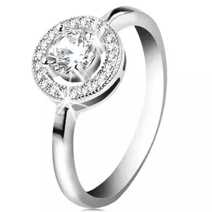 Inel de logodnă din argint 925, zirconiu rotund şi transparent în cerc lucios - Marime inel: 50 imagine