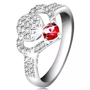 Inel din argint 925, contur de inimă din zirconii transparente, cerc și zirconiu strălucitor roz - Marime inel: 55 imagine