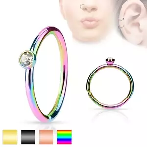 Piercing din oţel, cerc lucios decorat cu zirconiu mic, transparent - Culoare Piercing: Auriu imagine