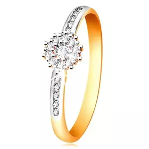 Inel din aur combinat 14K - floare strălucitoare transparentă, brațe cu zirconii - Marime inel: 49 imagine