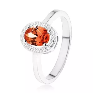 Inel din argint 925, zirconiu oval, portocaliu închis, margine transparentă, lucioasă - Marime inel: 47 imagine