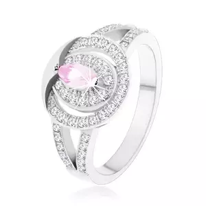 Inel din argint 925, cerc cu zirconii transparente şi zirconiu roz deschis - Marime inel: 49 imagine