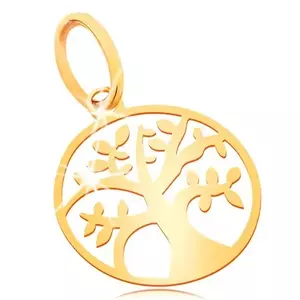 Pandantiv din aur galben 585 - copacul vieții mic și lucios într-un cerc plat imagine