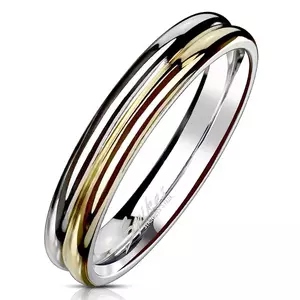 Inel din oțel 316L - inel bicolor cu crestături în mijloc, 4 mm - Marime inel: 49 imagine
