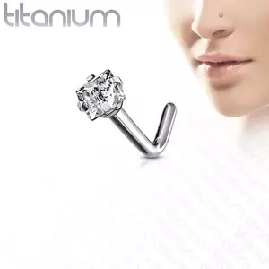 Piercing pentru nas din titan - zirconiu pătrat în montură - Diametru piercing: 0, 8 mm, Dimensiune bilă: 3 mm imagine