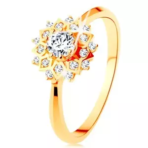 Inel din aur 375 - soare lucios decorat cu zirconii rotunde transparente - Marime inel: 49 imagine