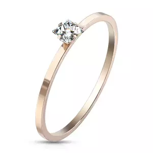 Inelul de logodnă din oțel de culoarea cuprului - zirconiu pătrat transparent, suprafață lucioasă - Marime inel: 49 imagine