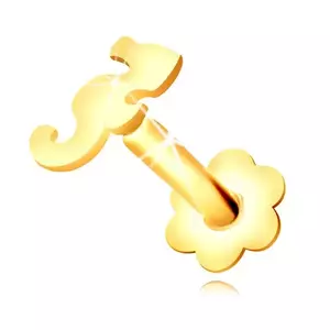 Piercing pentru buză și bărbie din aur 375 - siluetă de căluț de mare și floare cu petale rotunde imagine