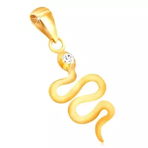 Pandantiv din aur galben 9K - un șarpe ondulat lucios, cu cap de zirconiu imagine