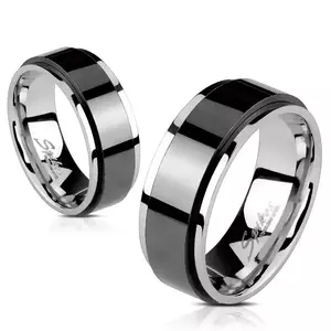 Inel din oțel - dunga de culoare neagră ridicată și rotativă, margini înguste, 6 mm - Marime inel: 49 imagine
