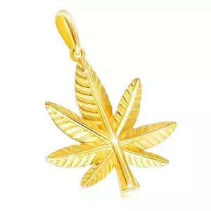 Pandantiv din aur galben 14K - frunză de cannabis cu crestături imagine
