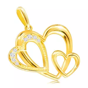 Pandantiv din aur galben 9K - contur de trei inimi, zirconii clare imagine