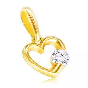 Pandantiv din aur galben 9K - contur lucios al unei inimi cu zirconiu clar imagine