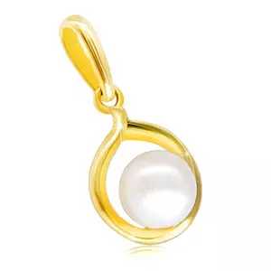 Pandantiv din aur 375 - o perlă albă mărginită cu o linie rotundă imagine